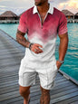 Men's Cotton Tracksuit Set - Solid Color Short Sleeve Zipper Polo + Shorts, Casual Streetwear 2-Piece Suit for Summer 2022