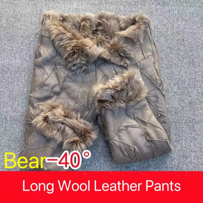 Pure Sheepskin Leather Pants with Thick Plush Lining - High-Waist Winter Trousers for Men and Women, Classic Style