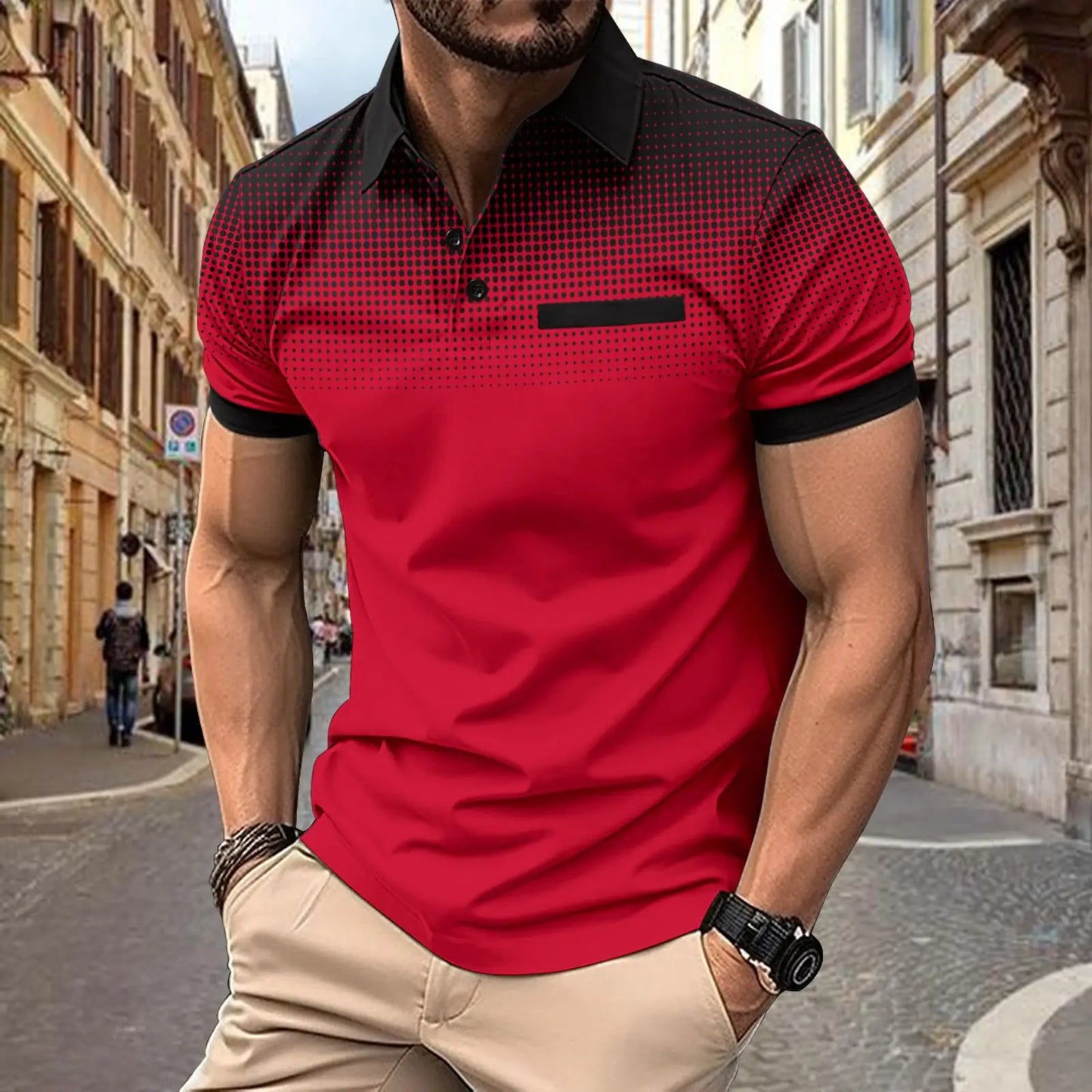 Summer Men's Short-Sleeve Polo Shirt with Contrasting Polka Dots - Slim Fit, Ideal for Golf, Sports, and Business, Sizes S-3XL