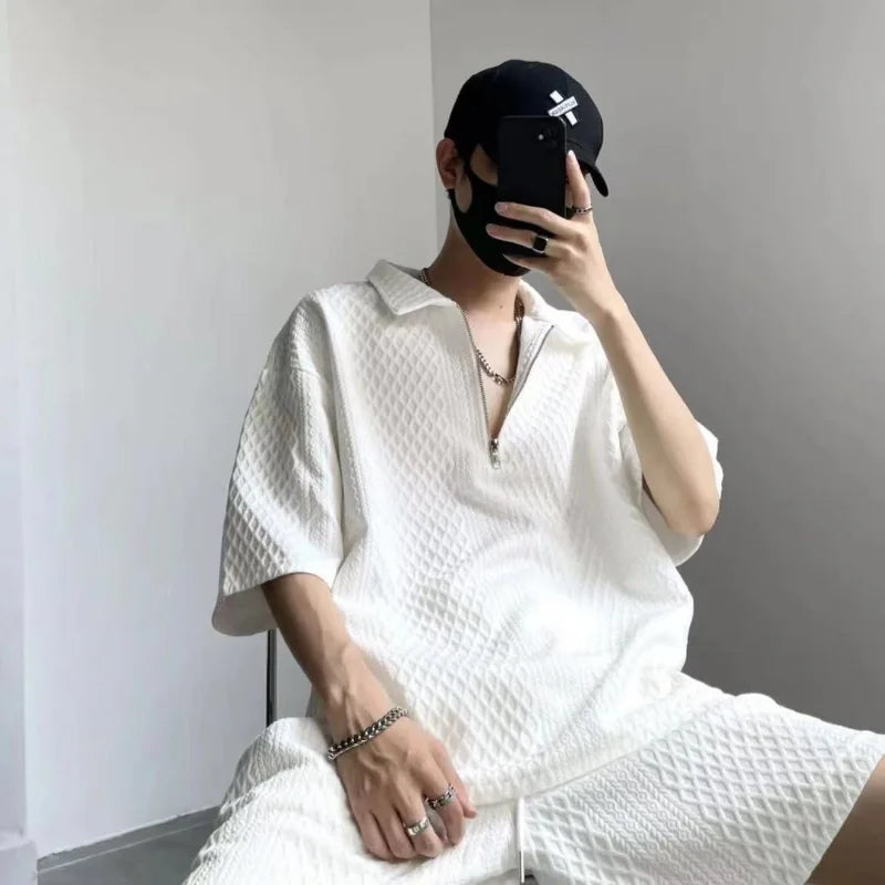 Men's Solid Summer 2-Piece Set: Loose T-Shirts and Shorts for Casual Unisex Streetwear
