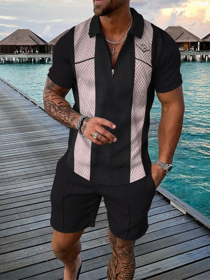 Hawaii Men's 2-Piece Set: 3D-Printed Zip-Up Polo Shirt (Short Sleeve) + Casual Shorts – Unisex, Trendy Summer Fashion