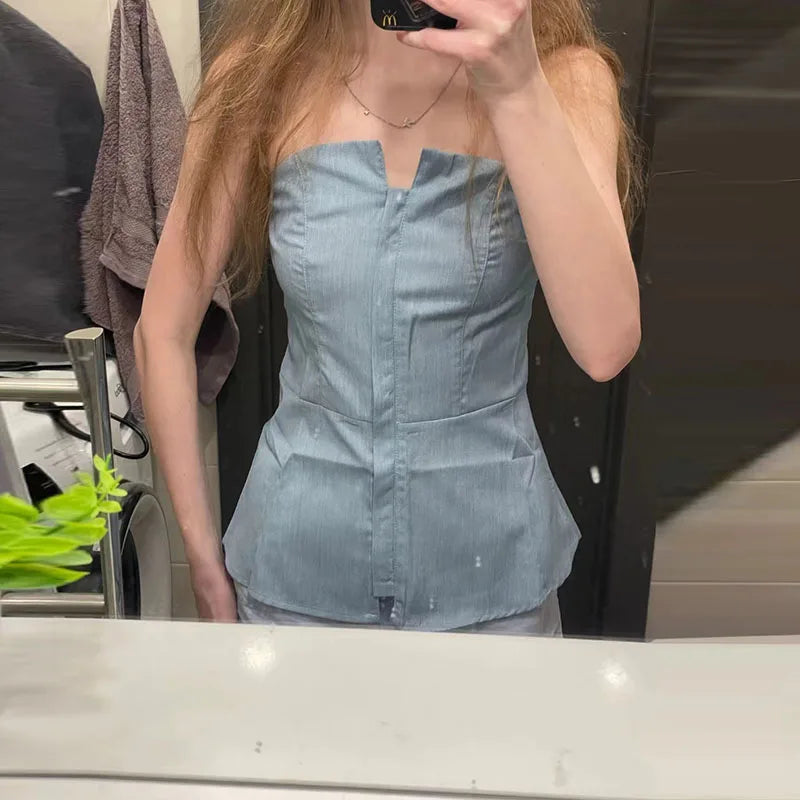 Spring/Summer Sexy Off-Shoulder Sleeveless Blouse Set – Slim Fit, Solid Color Zipper Cardigans & Elegant Cropped Tank Tops, INS Fashion