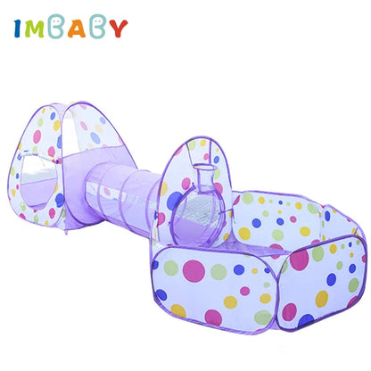 Foldable 3-in-1 Children's Play Tent: Indoor Playpen with Ball Pit, Polyester Tunnel and Games for Kids