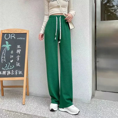 2024 New Spring Knit Set for Women - Preppy Sailor Collar Cardigan with Elastic Wide-Leg Pants, Long-Sleeve Korean Tracksuit