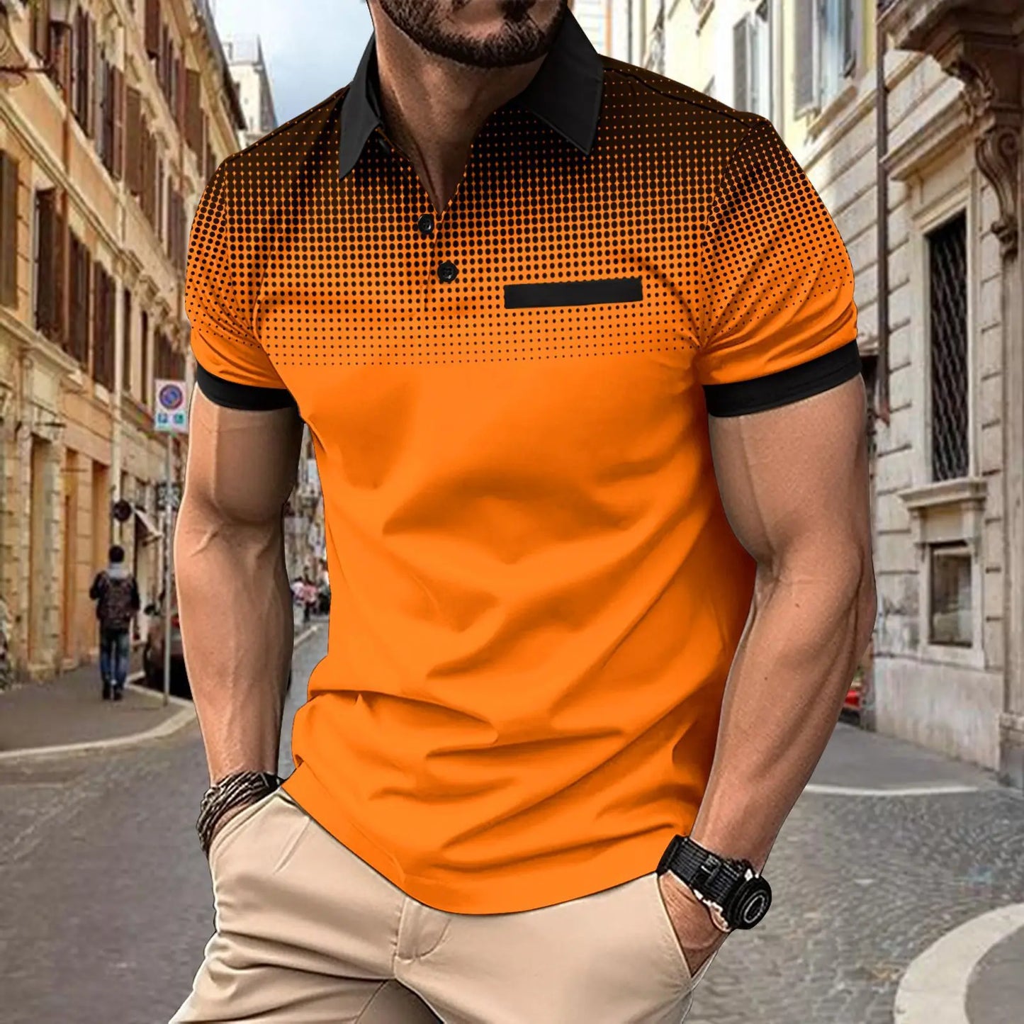 Summer Men's Short-Sleeve Polo Shirt with Contrasting Polka Dots - Slim Fit, Ideal for Golf, Sports, and Business, Sizes S-3XL