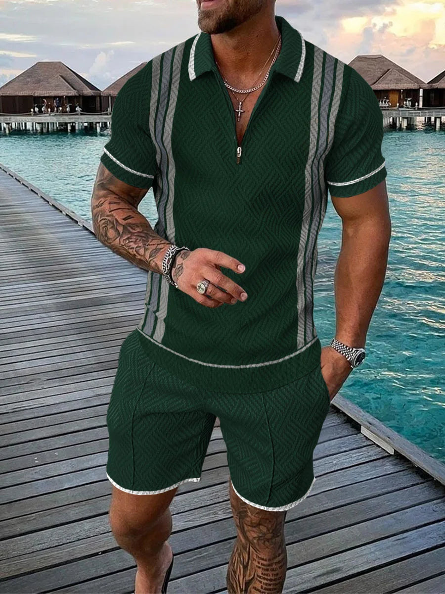 Hawaii Men's 2-Piece Set: 3D-Printed Zip-Up Polo Shirt (Short Sleeve) + Casual Shorts – Unisex, Trendy Summer Fashion