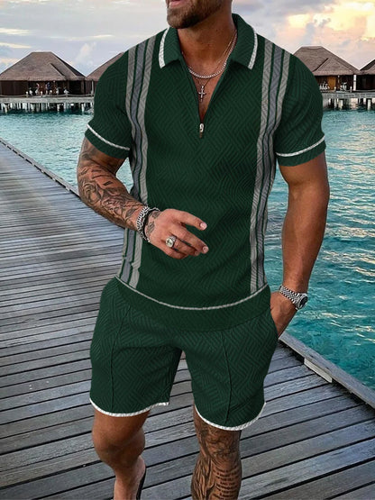 Hawaii Men's 2-Piece Set: 3D-Printed Zip-Up Polo Shirt (Short Sleeve) + Casual Shorts – Unisex, Trendy Summer Fashion