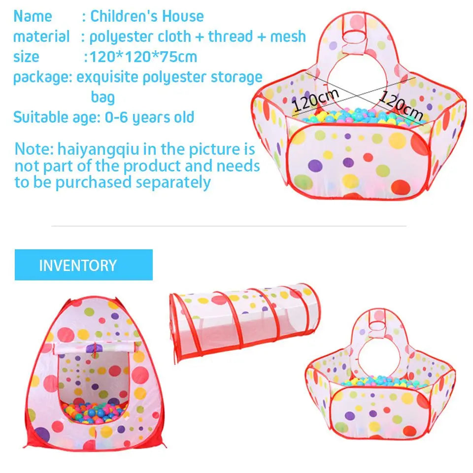 Foldable 3-in-1 Children's Play Tent: Indoor Playpen with Ball Pit, Polyester Tunnel and Games for Kids