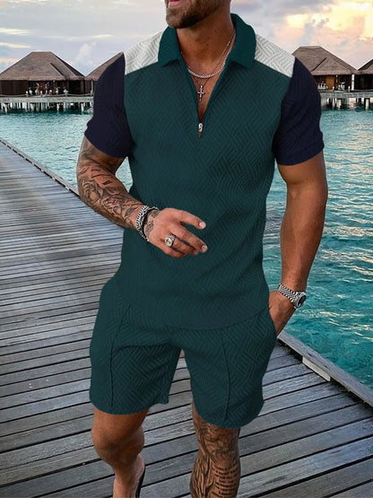 Hawaii Men's 2-Piece Set: 3D-Printed Zip-Up Polo Shirt (Short Sleeve) + Casual Shorts – Unisex, Trendy Summer Fashion