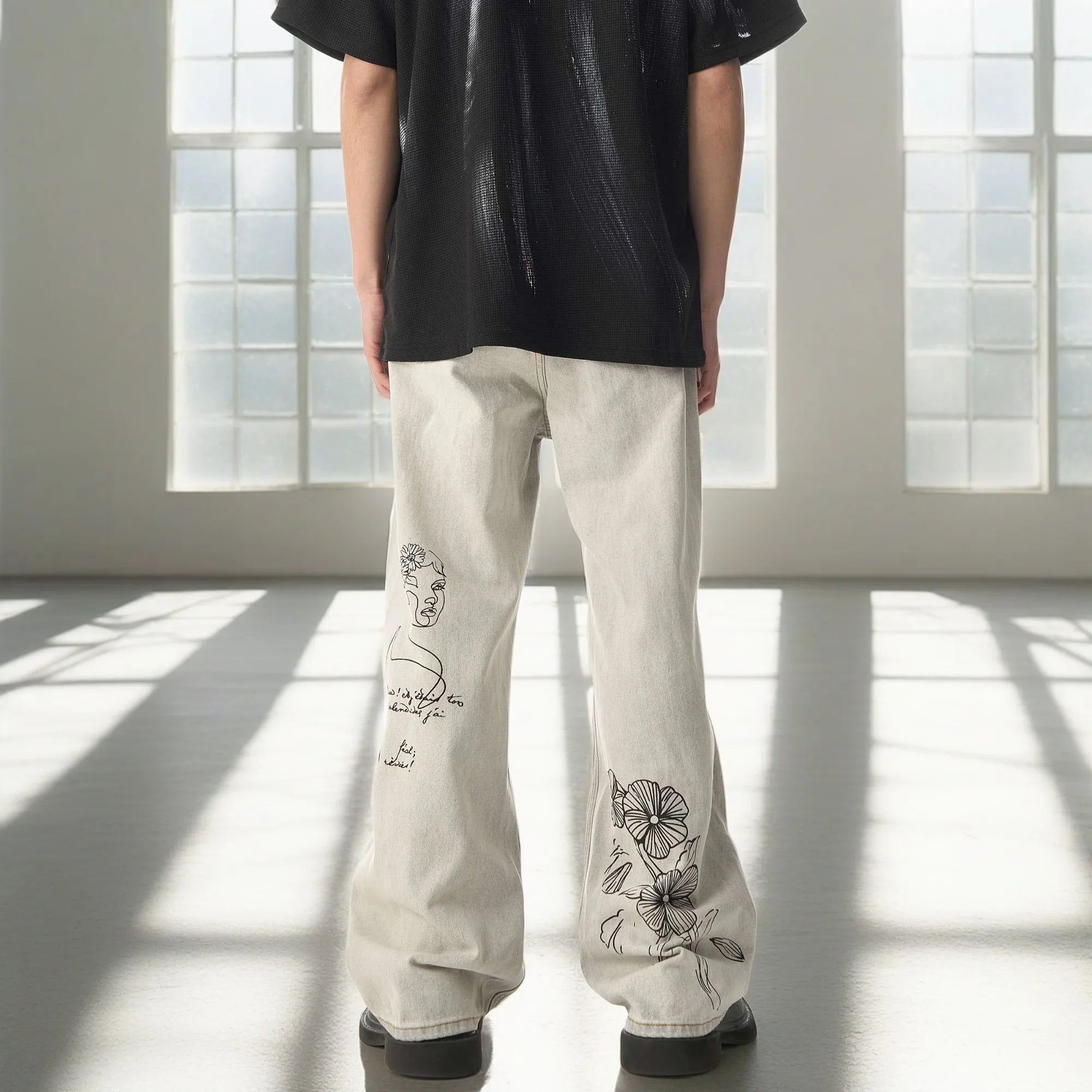 2024 Y2K Men's Jeans - Embroidered Washed Baggy Denim, Printed Straight Wide-Leg Streetwear Pants