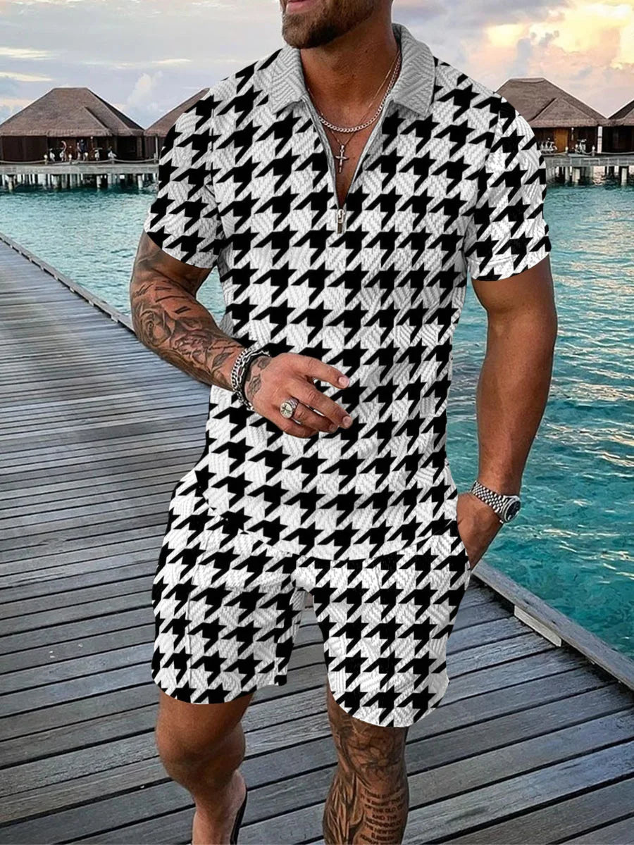 Hawaii Men's 2-Piece Set: 3D-Printed Zip-Up Polo Shirt (Short Sleeve) + Casual Shorts – Unisex, Trendy Summer Fashion