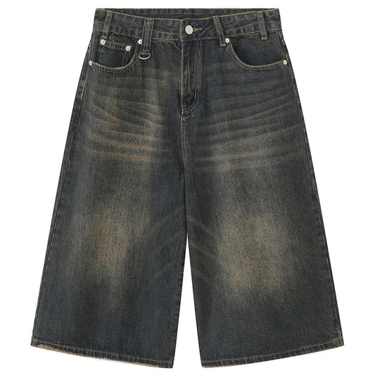 Vintage Baggy Denim Shorts for Men – Wide-Leg, Casual Blue Jeans, Streetwear Hip Hop Harajuku Style