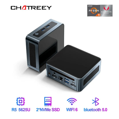 Chatreey AN2 Pro Mini PC - Ryzen 5 5625U, 6-Core Gaming PC with NVMe SSD, WiFi 6, HDMI, Windows 11 Pro