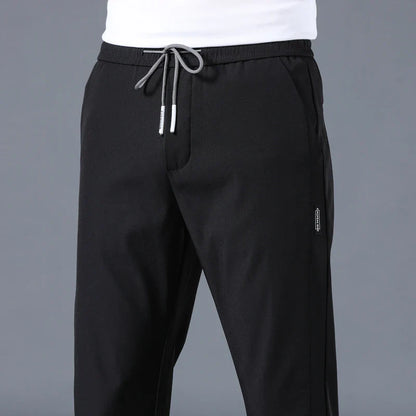 Ice Silk Men's Pants - 2024 Summer Collection: Lightweight, Breathable, Elastic Waist, Black/Gray, Thin, Business-Casual Outdoor Straight-Leg Sweatpants