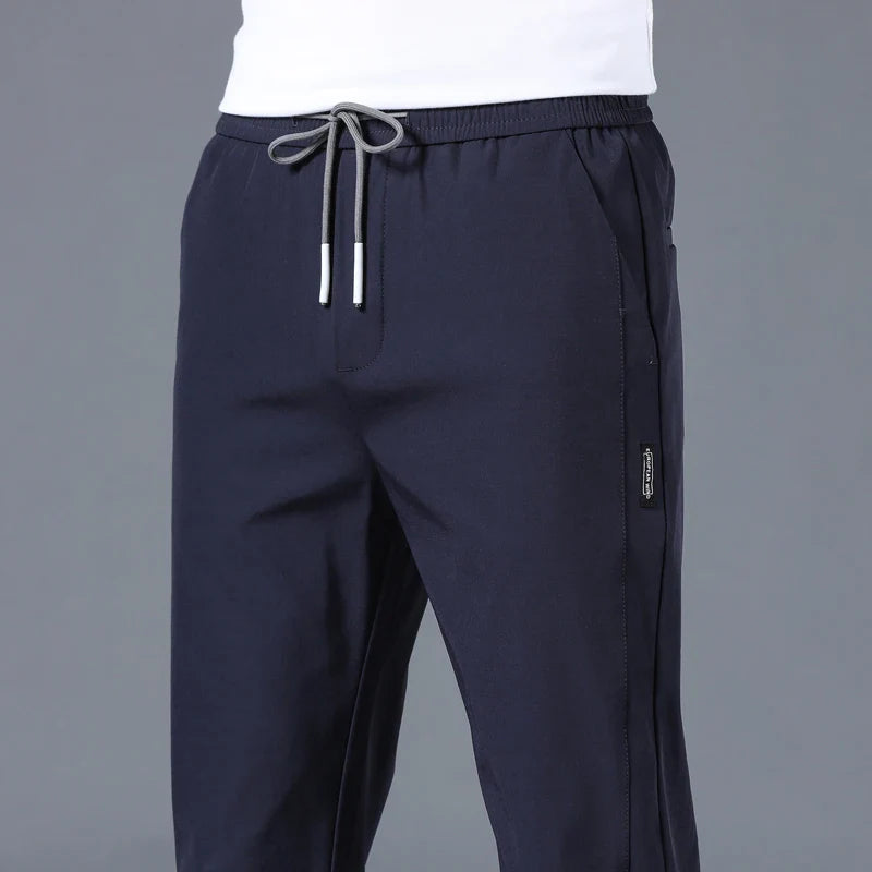 Ice Silk Men's Pants - 2024 Summer Collection: Lightweight, Breathable, Elastic Waist, Black/Gray, Thin, Business-Casual Outdoor Straight-Leg Sweatpants