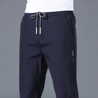 Ice Silk Men's Pants - 2024 Summer Collection: Lightweight, Breathable, Elastic Waist, Black/Gray, Thin, Business-Casual Outdoor Straight-Leg Sweatpants