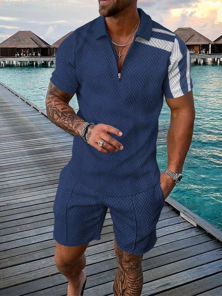 Hawaii Men's 2-Piece Set: 3D-Printed Zip-Up Polo Shirt (Short Sleeve) + Casual Shorts – Unisex, Trendy Summer Fashion