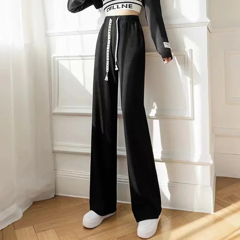 2024 New Spring Knit Set for Women - Preppy Sailor Collar Cardigan with Elastic Wide-Leg Pants, Long-Sleeve Korean Tracksuit