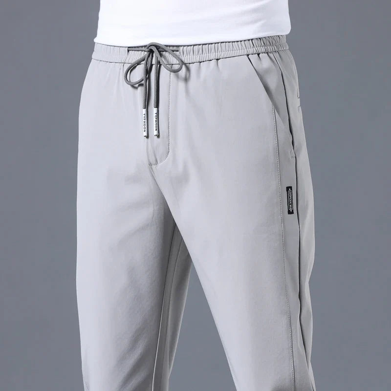 Ice Silk Men's Pants - 2024 Summer Collection: Lightweight, Breathable, Elastic Waist, Black/Gray, Thin, Business-Casual Outdoor Straight-Leg Sweatpants