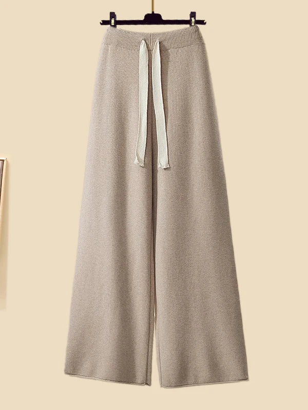 Cozy Autumn/Winter Knitwear Set for Women – Elegant Turtleneck Sweater, Long Cardigan Jacket & Wide-Leg Pants, 2023