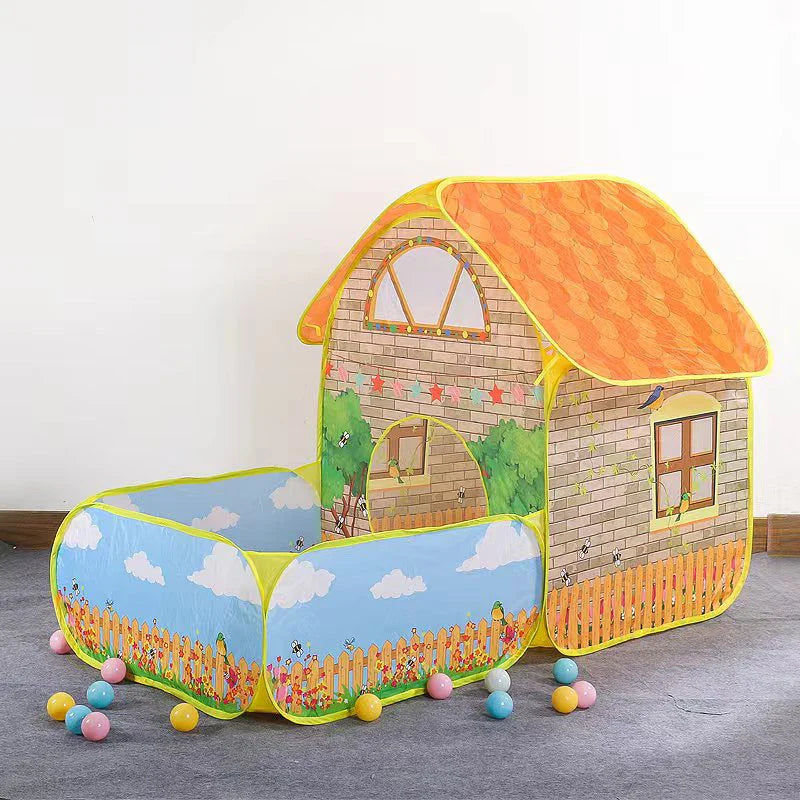 Foldable 3-in-1 Children's Play Tent: Indoor Playpen with Ball Pit, Polyester Tunnel and Games for Kids