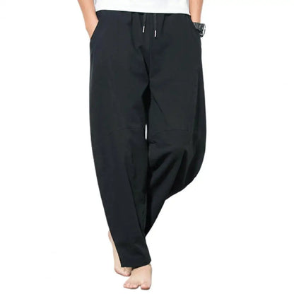 Men's Cotton-Linen Harem Pants - Loose, Casual Fit, Solid Color Trousers, Chinese Style