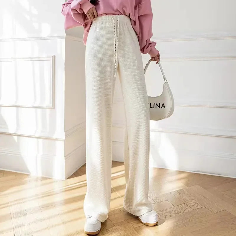2024 New Spring Knit Set for Women - Preppy Sailor Collar Cardigan with Elastic Wide-Leg Pants, Long-Sleeve Korean Tracksuit