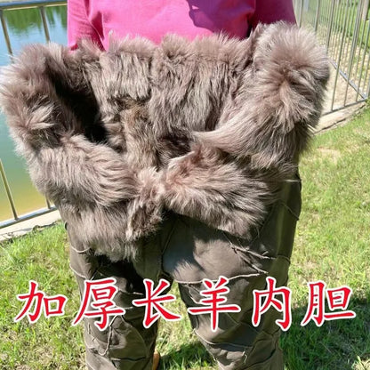 Pure Sheepskin Leather Pants with Thick Plush Lining - High-Waist Winter Trousers for Men and Women, Classic Style