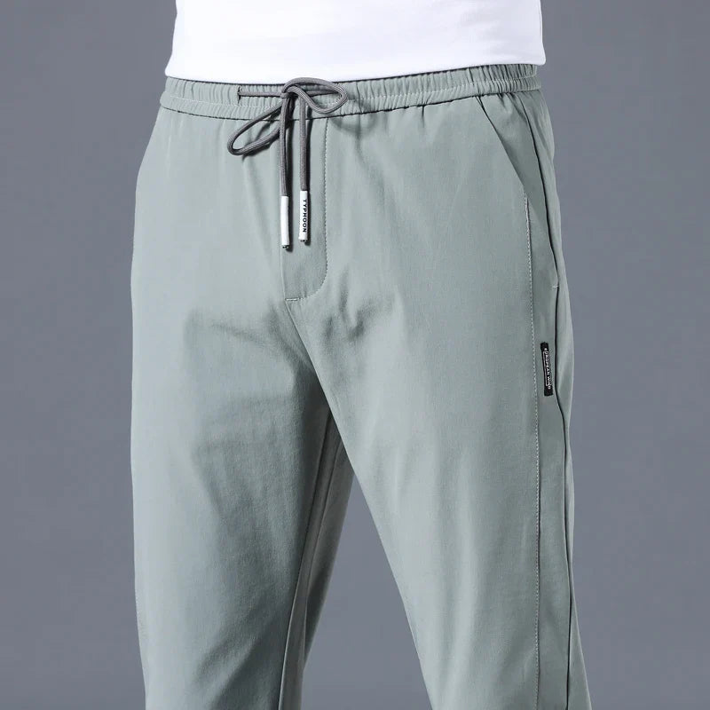 Ice Silk Men's Pants - 2024 Summer Collection: Lightweight, Breathable, Elastic Waist, Black/Gray, Thin, Business-Casual Outdoor Straight-Leg Sweatpants