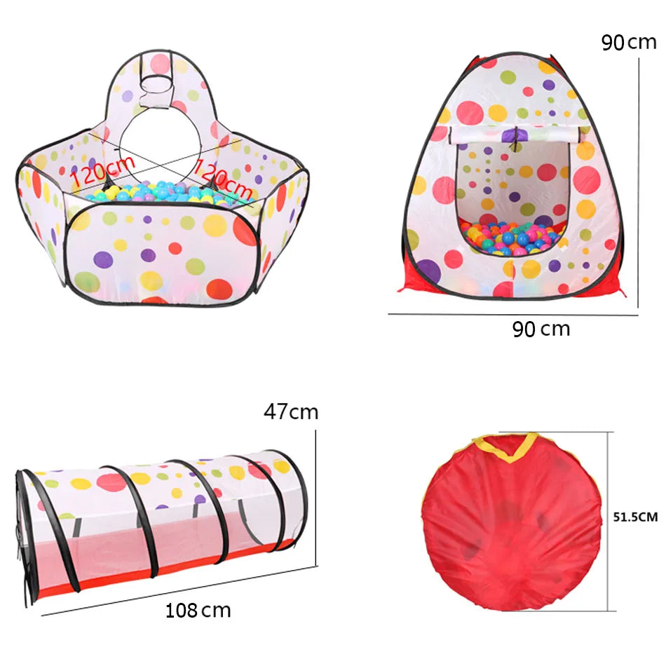 Foldable 3-in-1 Children's Play Tent: Indoor Playpen with Ball Pit, Polyester Tunnel and Games for Kids