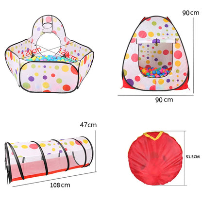 Foldable 3-in-1 Children's Play Tent: Indoor Playpen with Ball Pit, Polyester Tunnel and Games for Kids