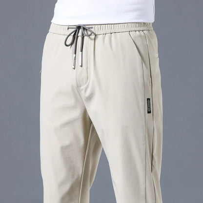 Ice Silk Men's Pants - 2024 Summer Collection: Lightweight, Breathable, Elastic Waist, Black/Gray, Thin, Business-Casual Outdoor Straight-Leg Sweatpants