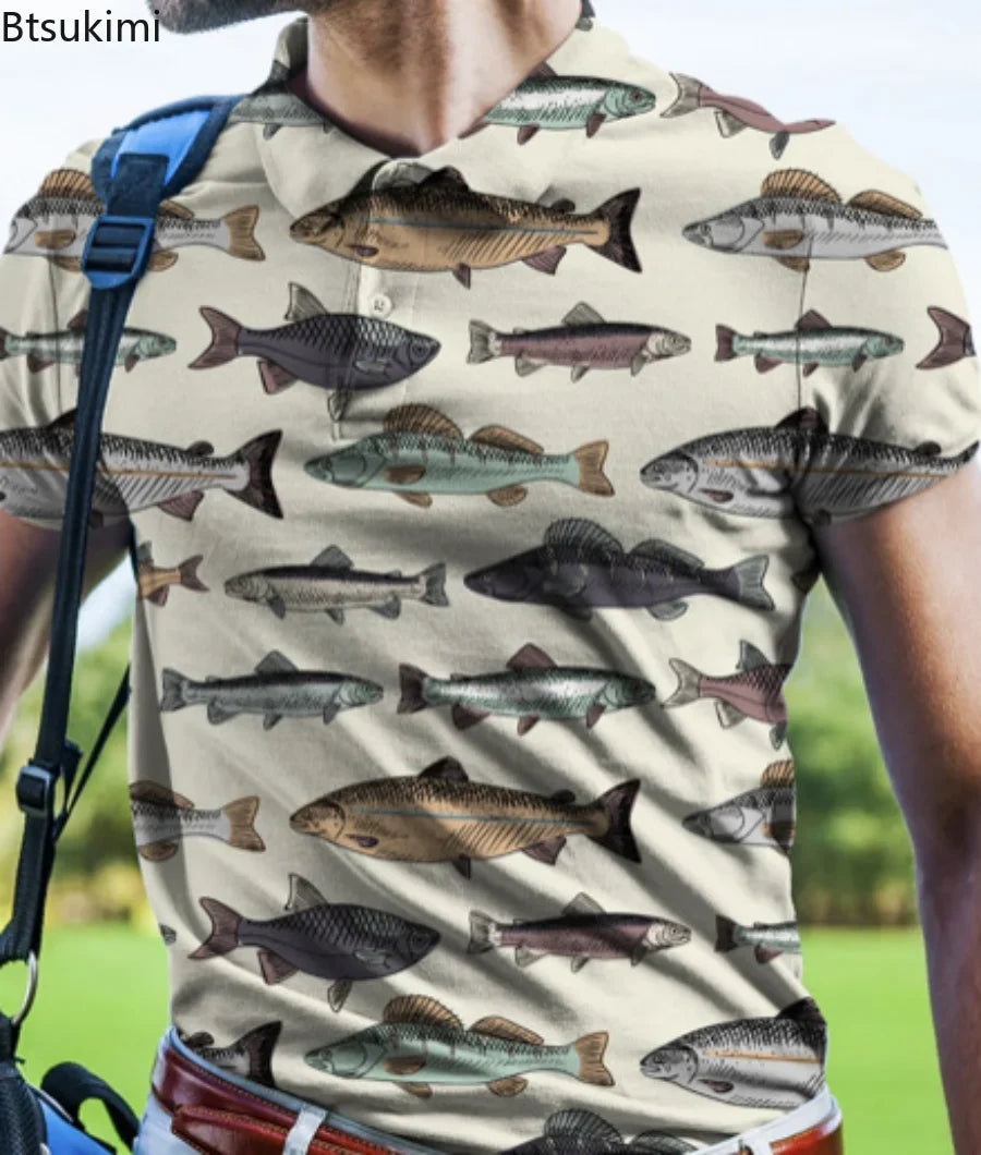 British Spring/Summer Men's Golf Polo Shirt - 3D Digital Print Cotton, Premium Short-Sleeve Lapel Polo, Sizes S-5XL