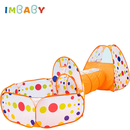 Foldable 3-in-1 Children's Play Tent: Indoor Playpen with Ball Pit, Polyester Tunnel and Games for Kids