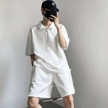 Men's Solid Summer 2-Piece Set: Loose T-Shirts and Shorts for Casual Unisex Streetwear