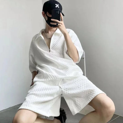 Men's Solid Summer 2-Piece Set: Loose T-Shirts and Shorts for Casual Unisex Streetwear
