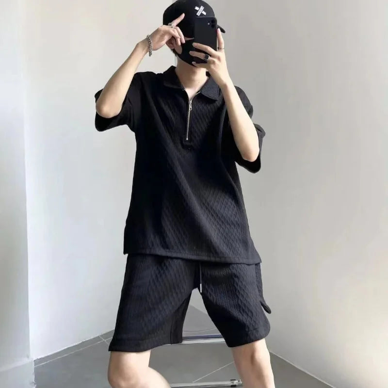Men's Solid Summer 2-Piece Set: Loose T-Shirts and Shorts for Casual Unisex Streetwear