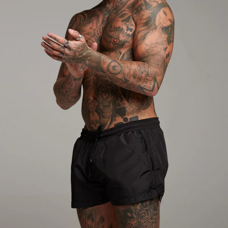New Men's Quick-Dry Athletic Swim Trunks - Ultra-Short Length with Zipper Pockets, 4 Color Options