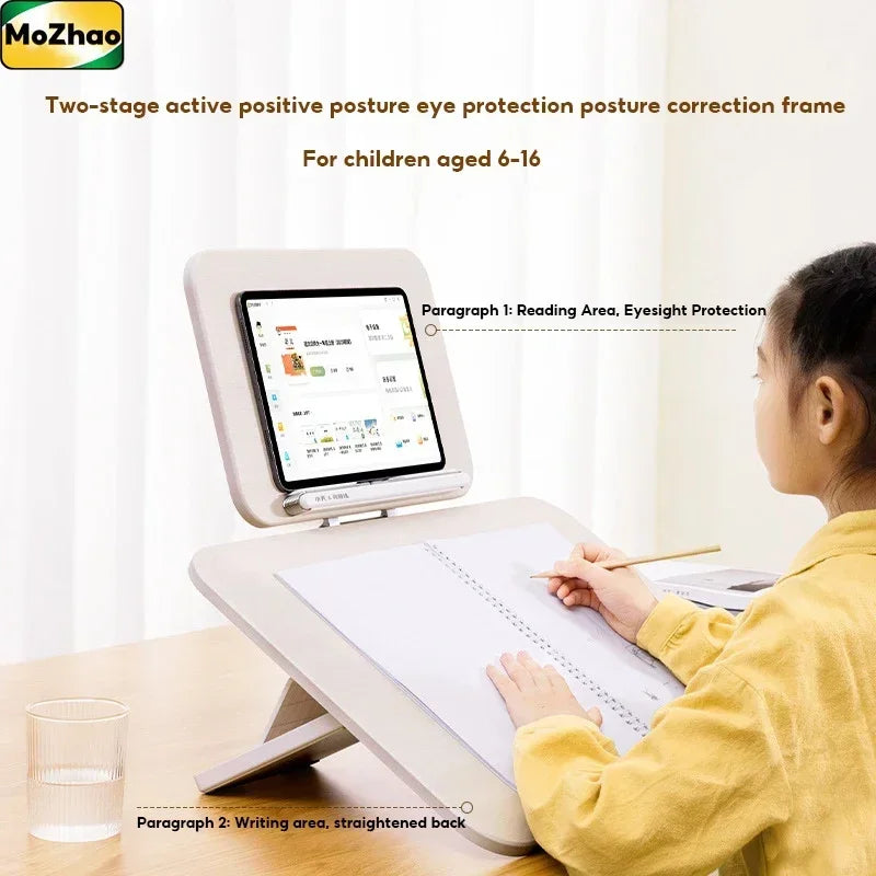 MoZhao Wooden Double-Layer Book Stand – Inclined Reading & Writing Desk Rack with Posture Correction and Picture Book Holder