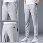 Ice Silk Men's Pants - 2024 Summer Collection: Lightweight, Breathable, Elastic Waist, Black/Gray, Thin, Business-Casual Outdoor Straight-Leg Sweatpants