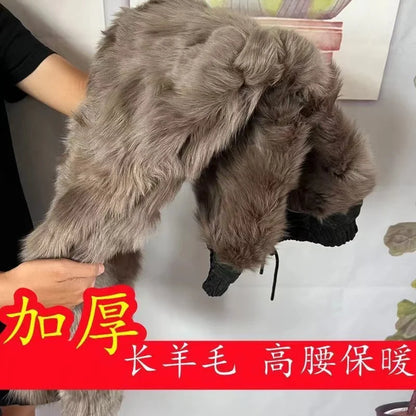 Pure Sheepskin Leather Pants with Thick Plush Lining - High-Waist Winter Trousers for Men and Women, Classic Style