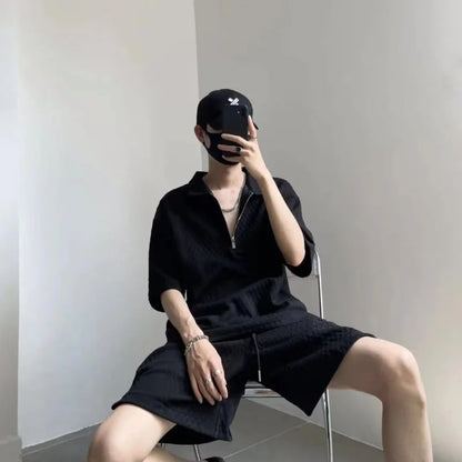 Men's Solid Summer 2-Piece Set: Loose T-Shirts and Shorts for Casual Unisex Streetwear