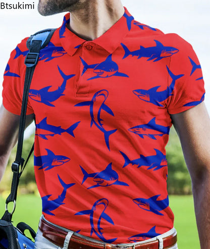 British Spring/Summer Men's Golf Polo Shirt - 3D Digital Print Cotton, Premium Short-Sleeve Lapel Polo, Sizes S-5XL