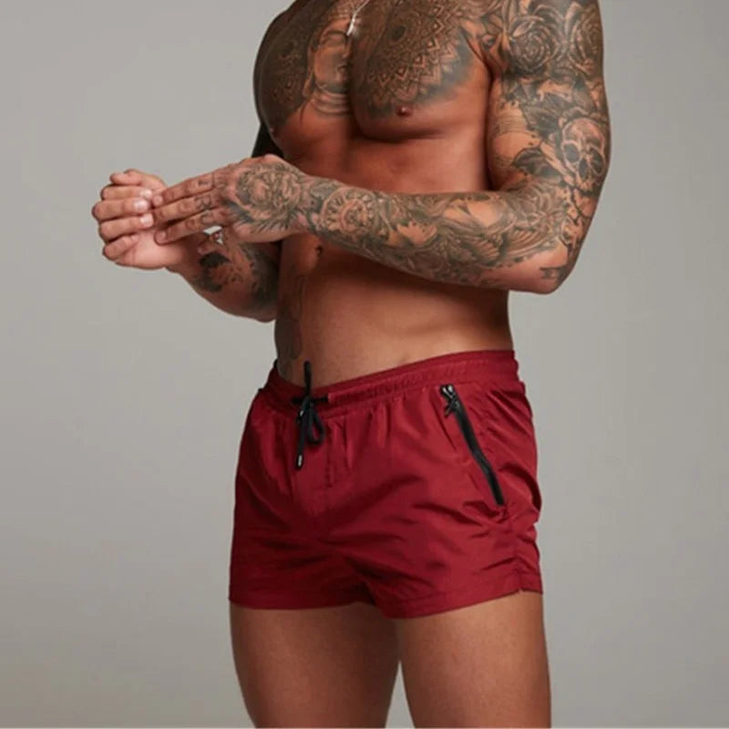 New Men's Quick-Dry Athletic Swim Trunks - Ultra-Short Length with Zipper Pockets, 4 Color Options