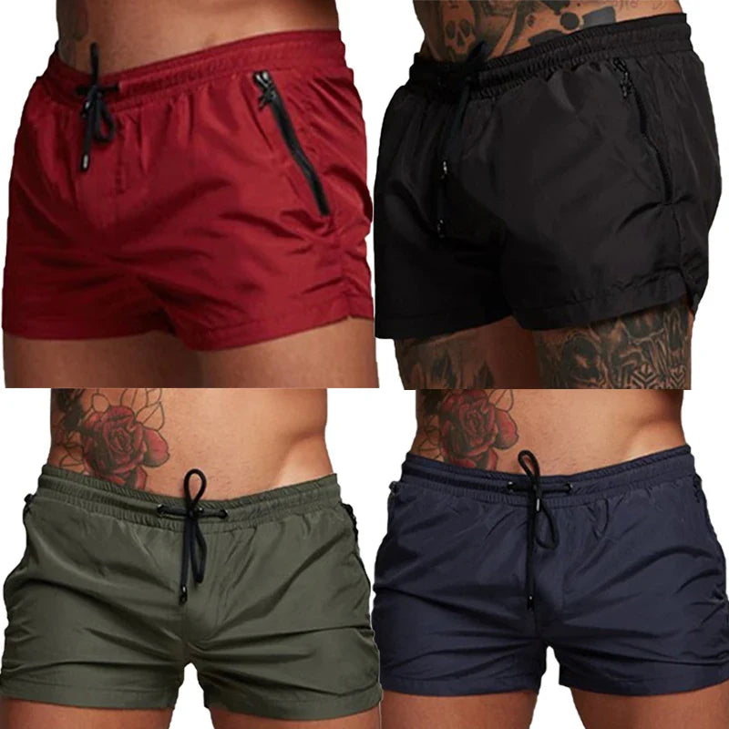 New Men's Quick-Dry Athletic Swim Trunks - Ultra-Short Length with Zipper Pockets, 4 Color Options