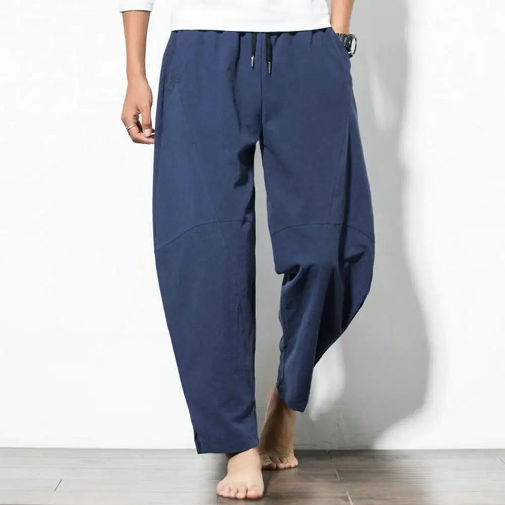 Men's Cotton-Linen Harem Pants - Loose, Casual Fit, Solid Color Trousers, Chinese Style
