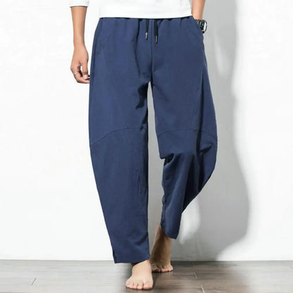 Men's Cotton-Linen Harem Pants - Loose, Casual Fit, Solid Color Trousers, Chinese Style