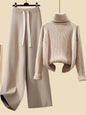 Cozy Autumn/Winter Knitwear Set for Women – Elegant Turtleneck Sweater, Long Cardigan Jacket & Wide-Leg Pants, 2023