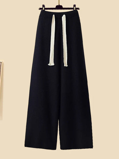 Cozy Autumn/Winter Knitwear Set for Women – Elegant Turtleneck Sweater, Long Cardigan Jacket & Wide-Leg Pants, 2023