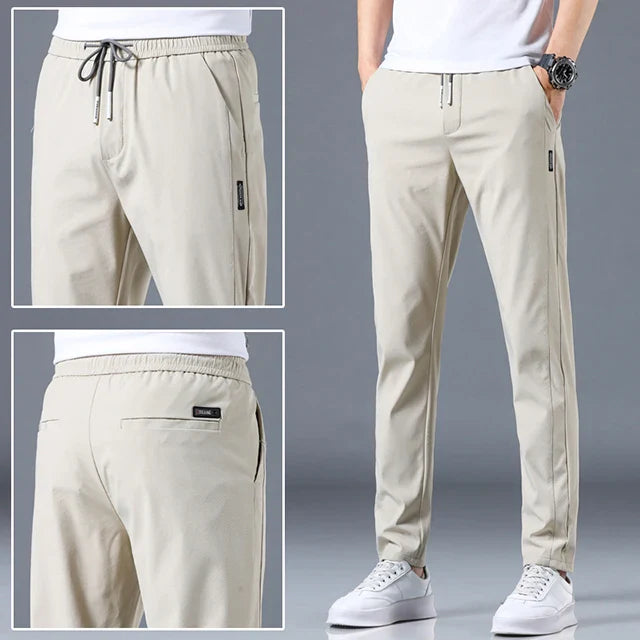 Ice Silk Men's Pants - 2024 Summer Collection: Lightweight, Breathable, Elastic Waist, Black/Gray, Thin, Business-Casual Outdoor Straight-Leg Sweatpants